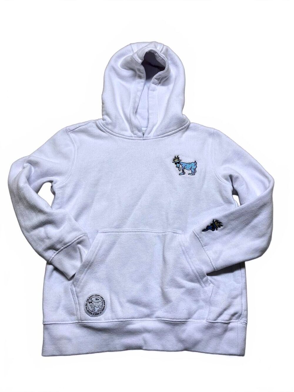 Youth XL White GOAT USA Hoodie with Blue Goat Embroidery